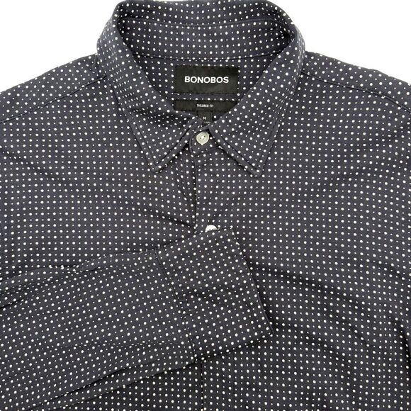 Bonobos Tailored Fit Men's Long Sleeve Button Up Blue Polka Dot‎ Medium Stretch - Picture 1 of 6